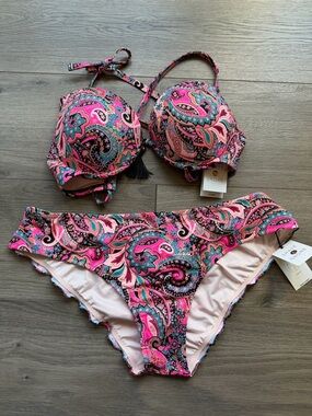 SHADE & SHORE Pink Paisley Underwire Bikini Set Top 36C/Bottom XL